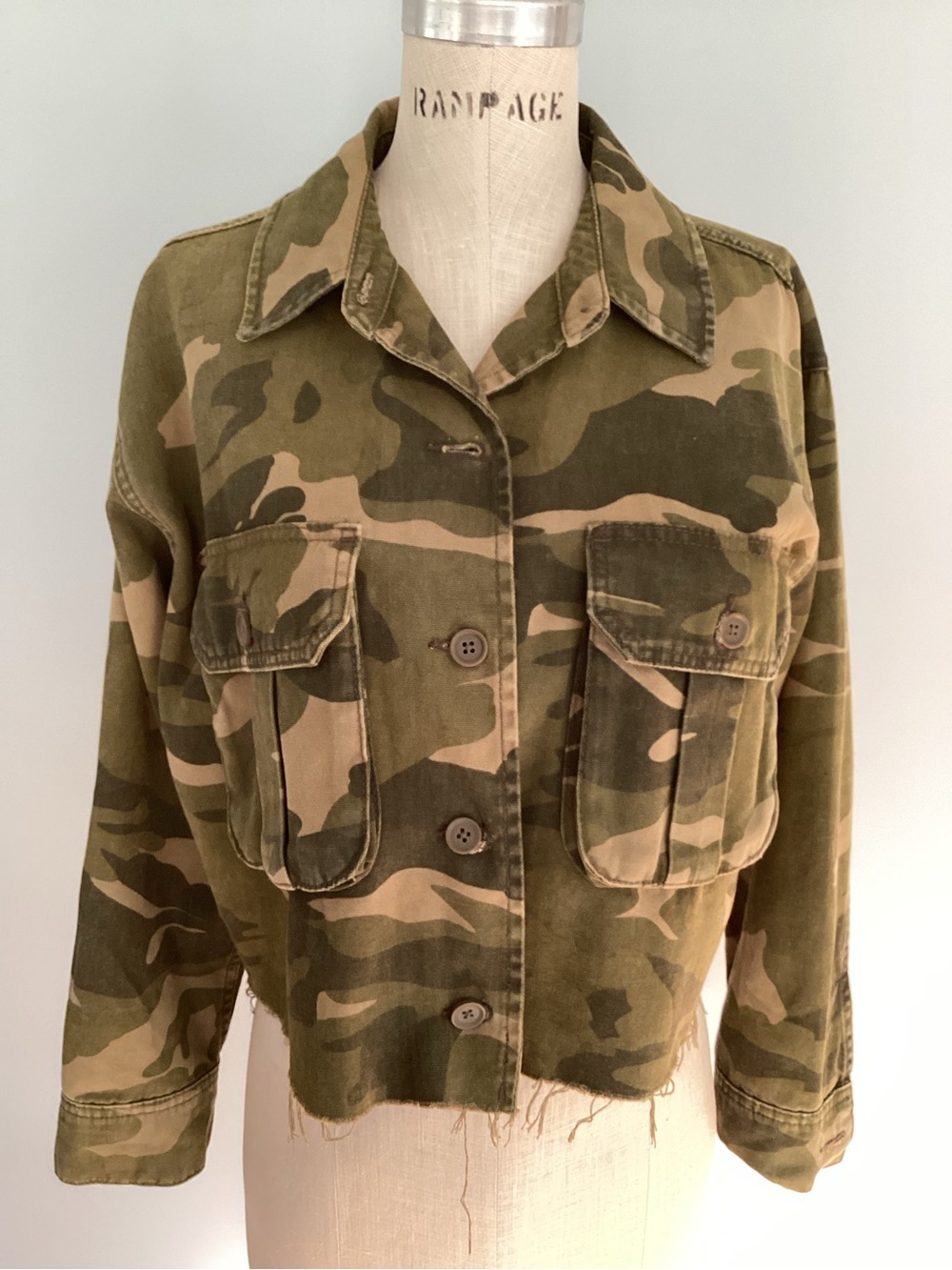 Topshop Olive Camo Cropped Utility Jacket Size 8-10